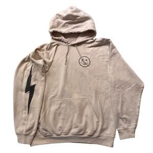 STARFIT Tan Hooded Sweatshirt Kangaroo Pocket Smiley Face Starry Eyes Logo Large